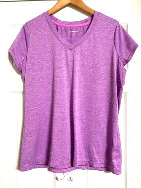Xersion Purple Heather V-Neck Short Sleeve Performance Tee